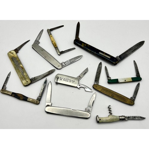 63 - Collection of 10 Vintage Penknives to include Tiny Corkscrew, Richards Sheffield, IXL, William Rodge... 