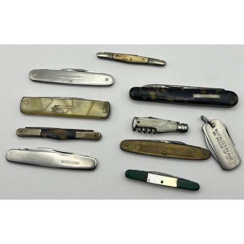 63 - Collection of 10 Vintage Penknives to include Tiny Corkscrew, Richards Sheffield, IXL, William Rodge... 