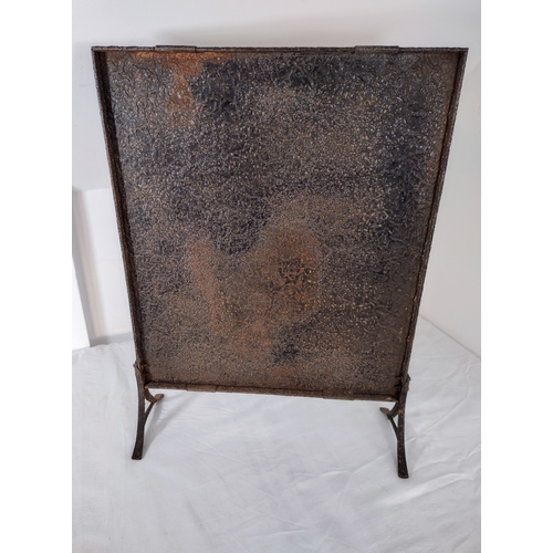 200 - Late 19th Century Wrought Iron Fire Screen with Embossed Floral Design, Circa 1880-1910, Arts and Cr... 