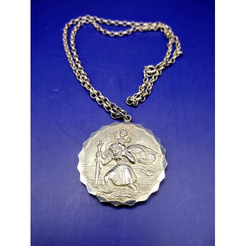 10 - A Silver Georg Jensen St. Christopher Pendant and Chain, With St Christopher To One Side and a Car a... 