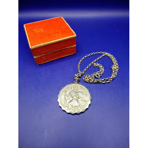 10 - A Silver Georg Jensen St. Christopher Pendant and Chain, With St Christopher To One Side and a Car a... 