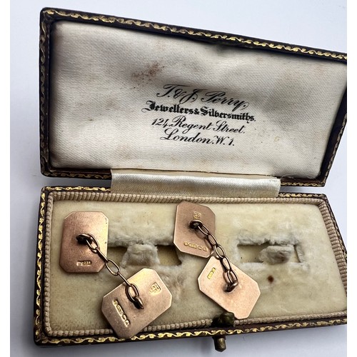 15 - Boxed Almost Antique Pair 9ct 375 Gold Cufflinks by G H Johnstone & Co Hallmarked 1925 4g Approx