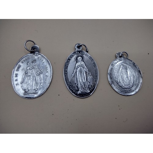 17 - Set of French Silver Catholic Pilgrimage Medals Featuring Our Lady of Lourdes, Notre-Dame de Bon Sec... 