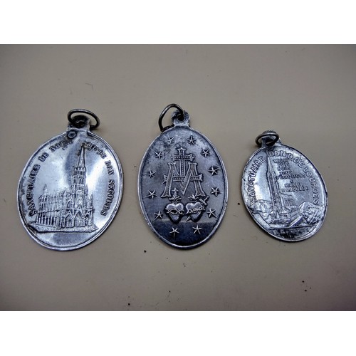 17 - Set of French Silver Catholic Pilgrimage Medals Featuring Our Lady of Lourdes, Notre-Dame de Bon Sec... 