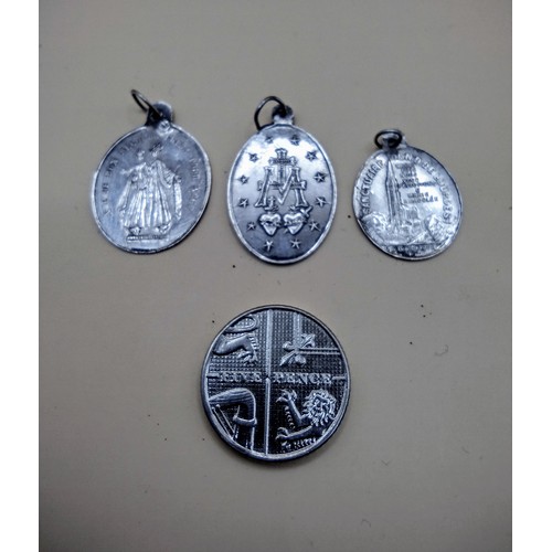 17 - Set of French Silver Catholic Pilgrimage Medals Featuring Our Lady of Lourdes, Notre-Dame de Bon Sec... 