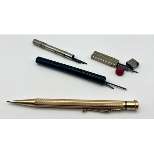 23 - Vintage Rolled Gold Yard-of-Led Mechanical Propelling Pencil with Three Refill Containers with some ... 