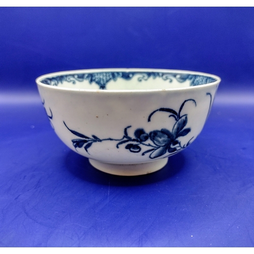 41 - First Period Worcester Blue and White Porcelain Bowl 