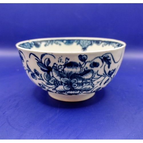 41 - First Period Worcester Blue and White Porcelain Bowl 