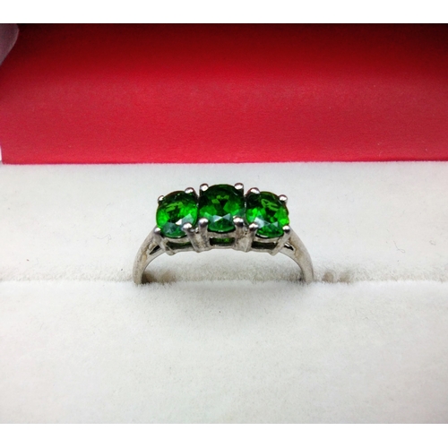 45 - 3 Silver Hall Marked Rings - 1) Cubic Zirconia Size O 2) Chrome Diopside Gemstones Size P 3) Art Dec... 