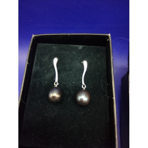 46 - Set of Three Pairs of Hallmarked Silver Earrings, Including Tahitian Pearl Drop Earrings, Vintage Pl... 