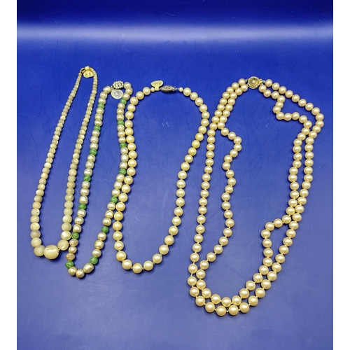 50 - Set of Four 1930s Necklaces Featuring Three Faux Pearl Designs and One Mother-of-Pearl Necklace