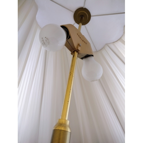 53 - Vintage Brass Floor Lamp with Adjustable Arm and Pleated Cream Shade, Featuring Twin Bulb Fittings, ... 