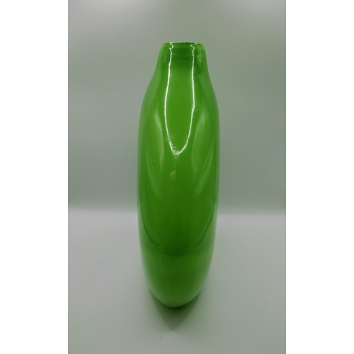 61 - Hand-Blown Green Art Glass Vase with Bulbous Form and Narrow Neck, Mid-20th Century - Possibly Scand... 