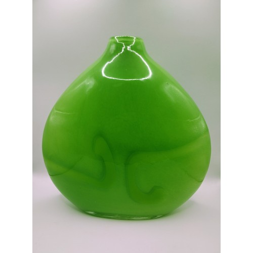 61 - Hand-Blown Green Art Glass Vase with Bulbous Form and Narrow Neck, Mid-20th Century - Possibly Scand... 