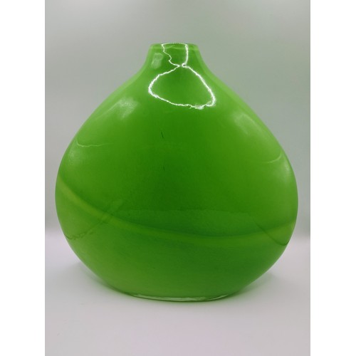 61 - Hand-Blown Green Art Glass Vase with Bulbous Form and Narrow Neck, Mid-20th Century - Possibly Scand... 