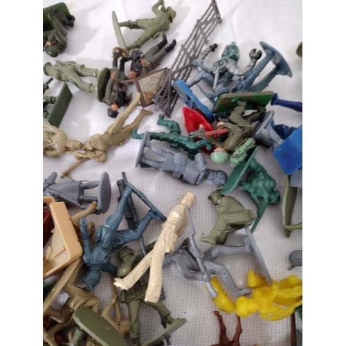 64 - Collection of Vintage Plastic Toy Soldiers and Accessories, Including Military, Cowboy, and Native A... 