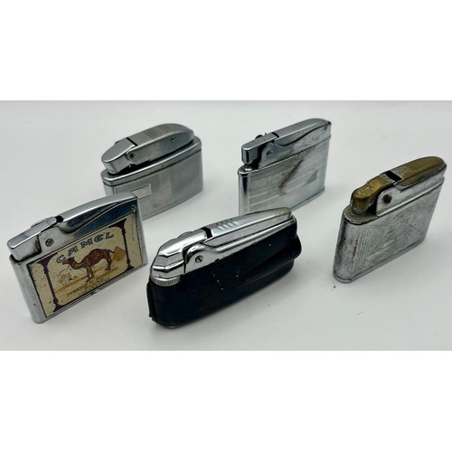 66 - 5 Vintage Lighters to include Petrol: Hadson, Mosda Streamline 500, Consul Crown, Camel Advertising ... 