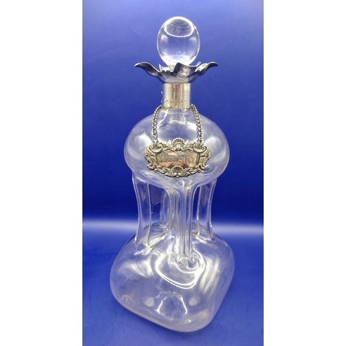 71 - Edwardian Decanter with 1923 John Grinsell & Sons Hallmarked (Birmingham) Silver Collar and 1968 Bir... 