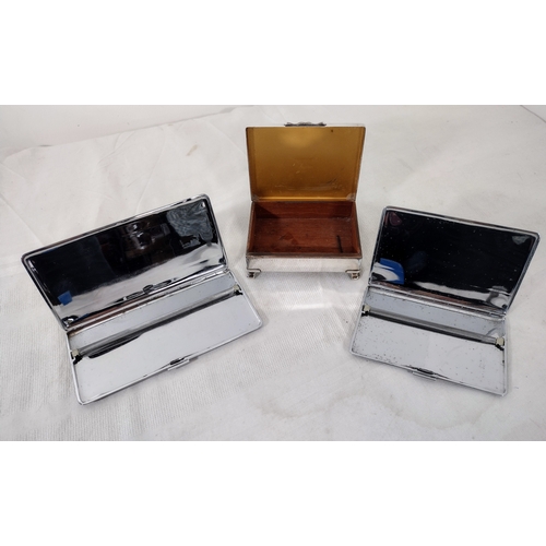 77 - Set of Mid-20th Century Har-Bro Silver-Toned Cigarette Cases and Unmarked Cigarette Box with Guilloc... 