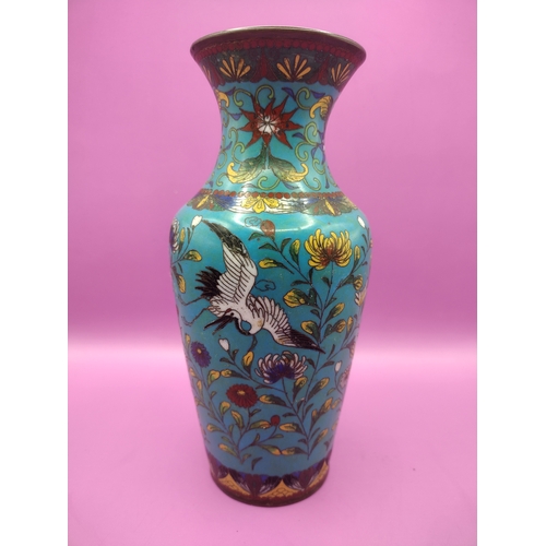 94 - Japanese Meiji Period Cloisonné Enamel Vase, Circa 1880–1910, Featuring Cranes and Floral Motifs on ... 