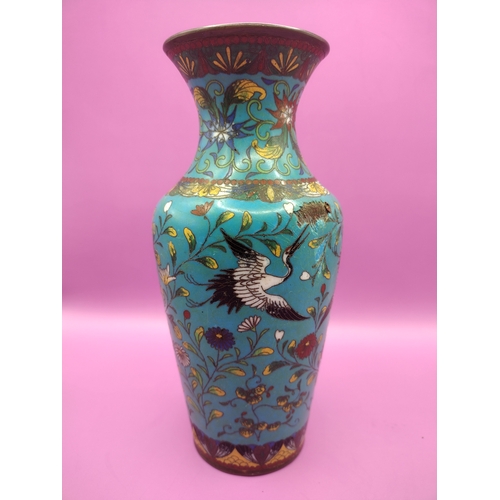 94 - Japanese Meiji Period Cloisonné Enamel Vase, Circa 1880–1910, Featuring Cranes and Floral Motifs on ... 