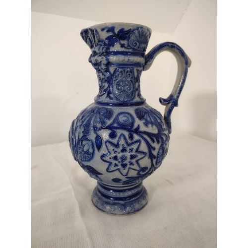 95 - Circa Late 19th to Early 20th Century German Westerwald Salt-Glazed Stoneware Ewer with Cobalt Blue ... 