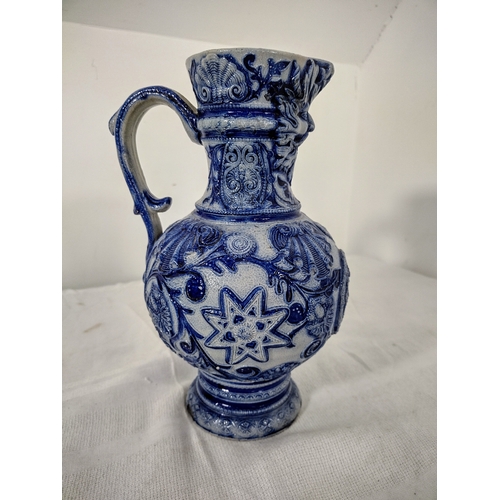 95 - Circa Late 19th to Early 20th Century German Westerwald Salt-Glazed Stoneware Ewer with Cobalt Blue ... 