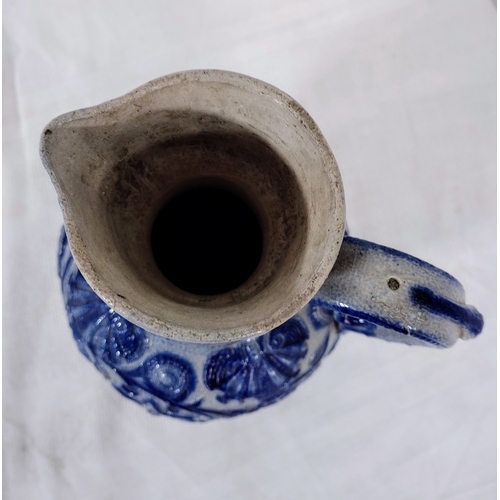 95 - Circa Late 19th to Early 20th Century German Westerwald Salt-Glazed Stoneware Ewer with Cobalt Blue ... 