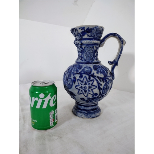 95 - Circa Late 19th to Early 20th Century German Westerwald Salt-Glazed Stoneware Ewer with Cobalt Blue ... 