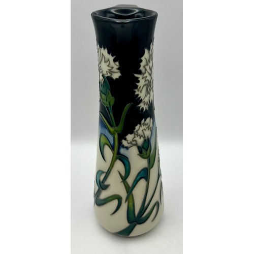 102 - Moorcroft Trial Piece Slender Jug - White Carnation Jug by Nicola Slaney 18.5cm approx