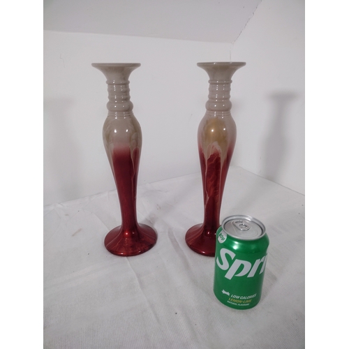 105 - Pair of Late-20th Century Red, Gold and Beige Glass Candlesticks with Drip Design, Possibly Bohemian... 