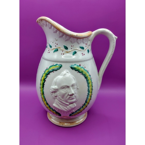 106 - Staffordshire Commemorative Jug Depicting Richard Cobden, Late 19th Century, with Hand-Painted Polyc... 