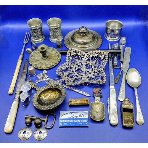 111 - Collection of Late 19th to Mid-20th Century Interesting Metalware Items Including Filigree Tray, Acm... 