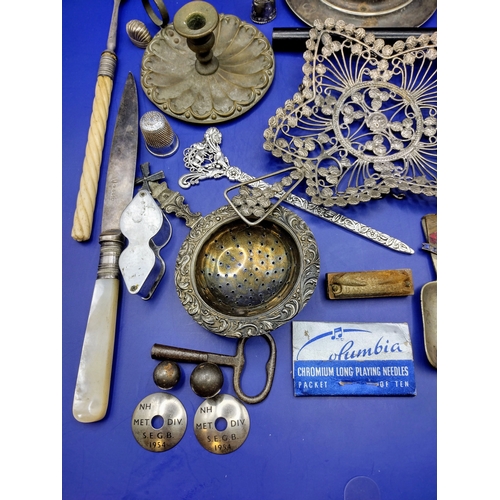 111 - Collection of Late 19th to Mid-20th Century Interesting Metalware Items Including Filigree Tray, Acm... 