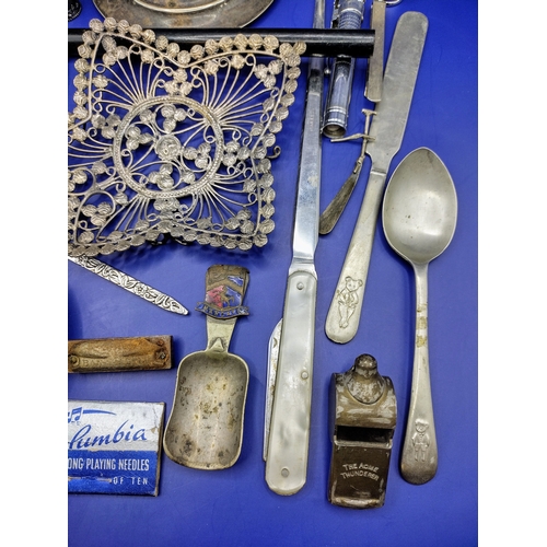 111 - Collection of Late 19th to Mid-20th Century Interesting Metalware Items Including Filigree Tray, Acm... 