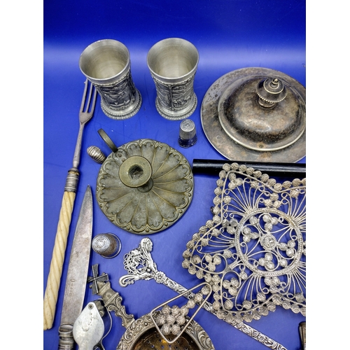 111 - Collection of Late 19th to Mid-20th Century Interesting Metalware Items Including Filigree Tray, Acm... 