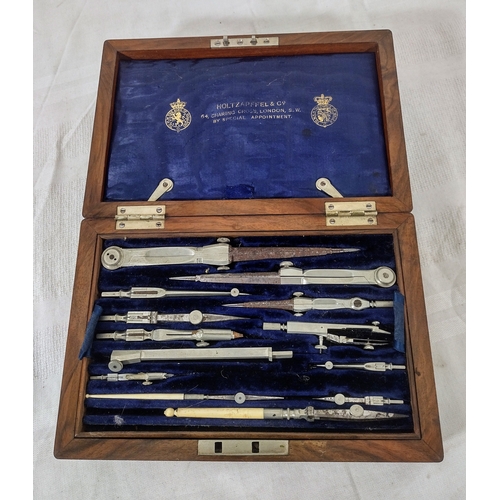 115 - Victorian Holtzapffel & Co. Burr Walnut Drafting Instrument Set, Circa 1890–1910, with Royal Appoint... 