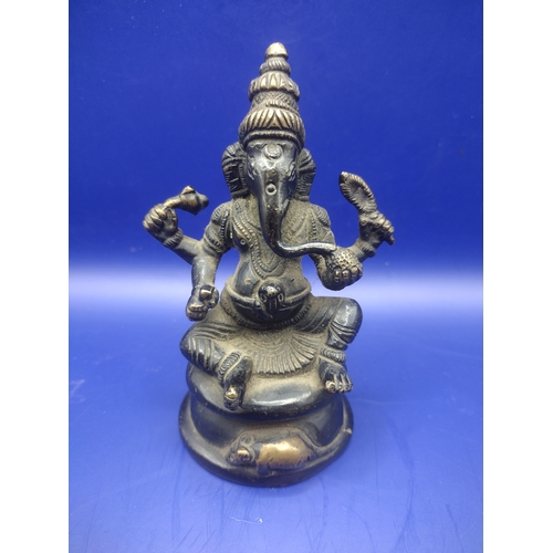 116 - Vintage Handcrafted Brass Figure of Lord Ganesha, Seated with Symbolic Attributes and Mouse Mount, 1... 