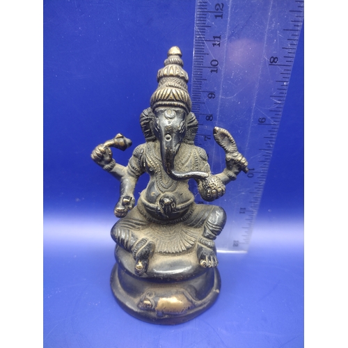 116 - Vintage Handcrafted Brass Figure of Lord Ganesha, Seated with Symbolic Attributes and Mouse Mount, 1... 