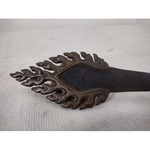 118 - Tibetan Bronze Ritual Phurba with Flaming Blade, Dragon Motif, and Vajra Handle, Early-20th Century ... 