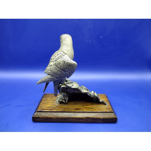 121 - Mid to Late 20th Century Peregrine Falcon Figurine on Wooden Base, Titled 