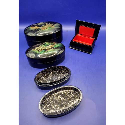 128 - Mid-Century Pair of Lacquerware Boxes, Including a Japanese Stacking Set and Russian Floral Design B... 