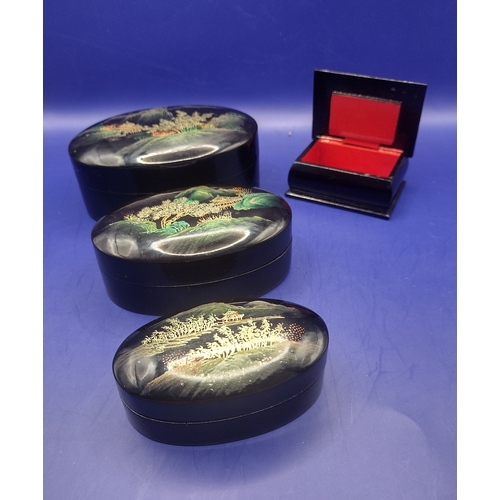 128 - Mid-Century Pair of Lacquerware Boxes, Including a Japanese Stacking Set and Russian Floral Design B... 