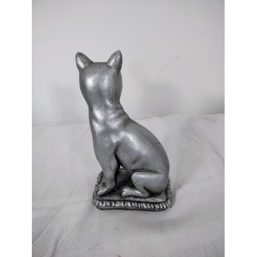 130 - Pair of Decorative Figurines Featuring a Silver-tone Cat and an Art Deco-inspired Dancing Female Fig... 