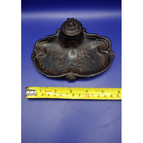 131 - Victorian Cast Iron Rococo Revival Inkwell with Ornate Floral Designs, Late 19th Century