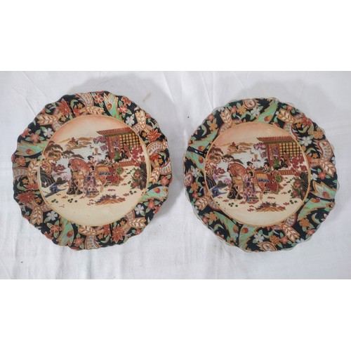 132 - Pair of Chinese Porcelain Chargers with Hand-Painted Moriage-Style Decoration, Depicting Scenic and ... 