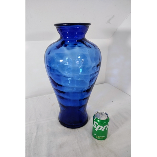 140 - Cobalt Blue Hand-Blown Glass Vase with Rippled Design and Pontil Mark Approximately 18 Inches High M... 