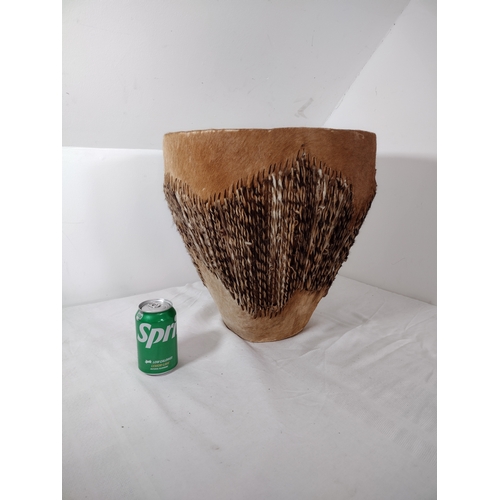 144 - Mid Century West African Fur-Covered Handcrafted Drum, Traditional Design with Natural Animal Hide, ... 