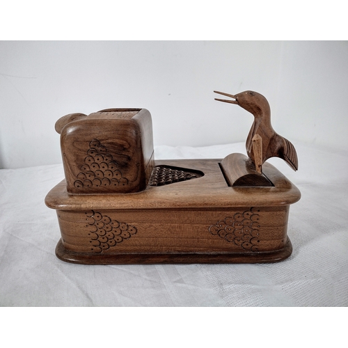 152 - Vintage Wooden Bird-Themed Cigarette Dispenser Featuring Hand-Carved Design and Functional Mechanism