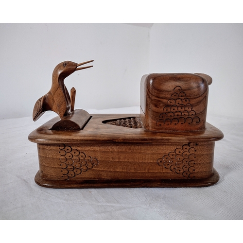 152 - Vintage Wooden Bird-Themed Cigarette Dispenser Featuring Hand-Carved Design and Functional Mechanism